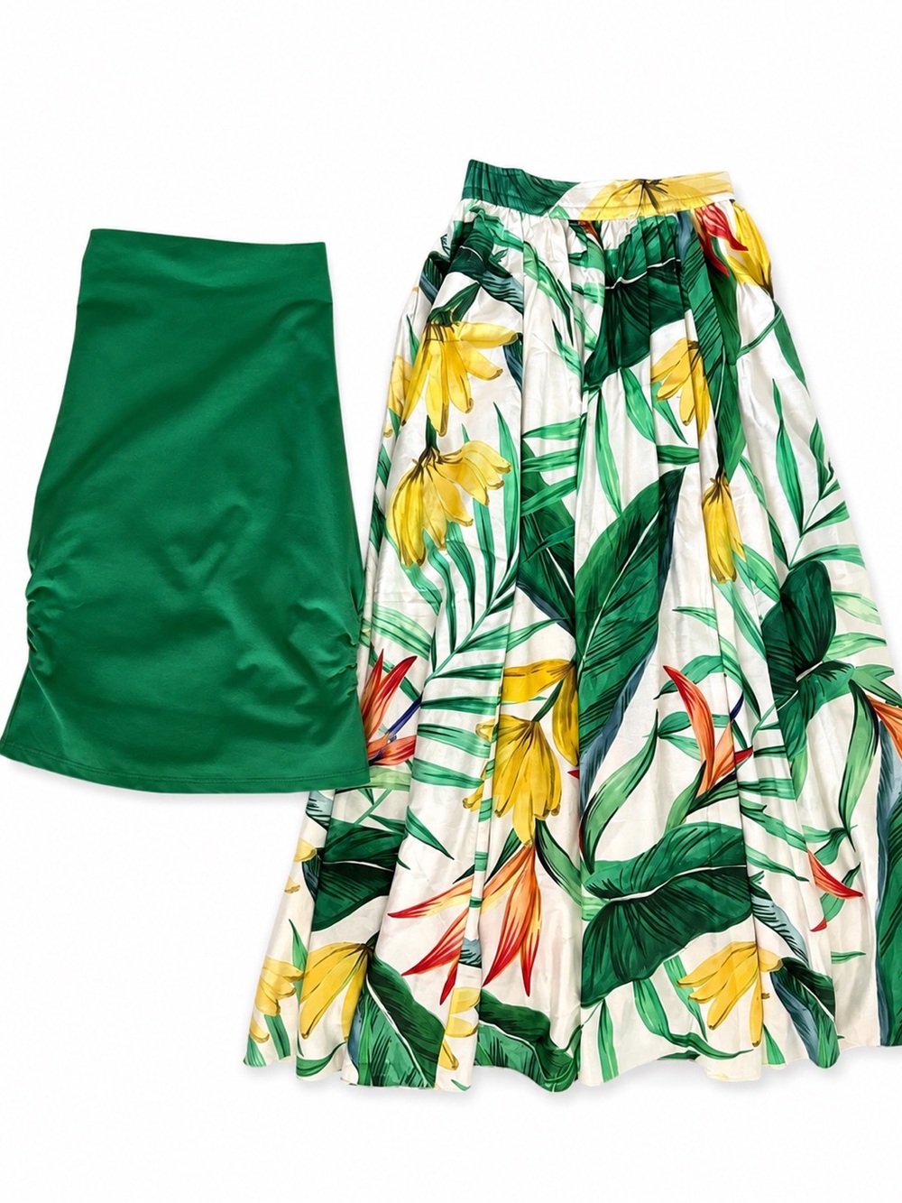H&M Green Tropical Print Maxi Skirt with Solid Green halter top